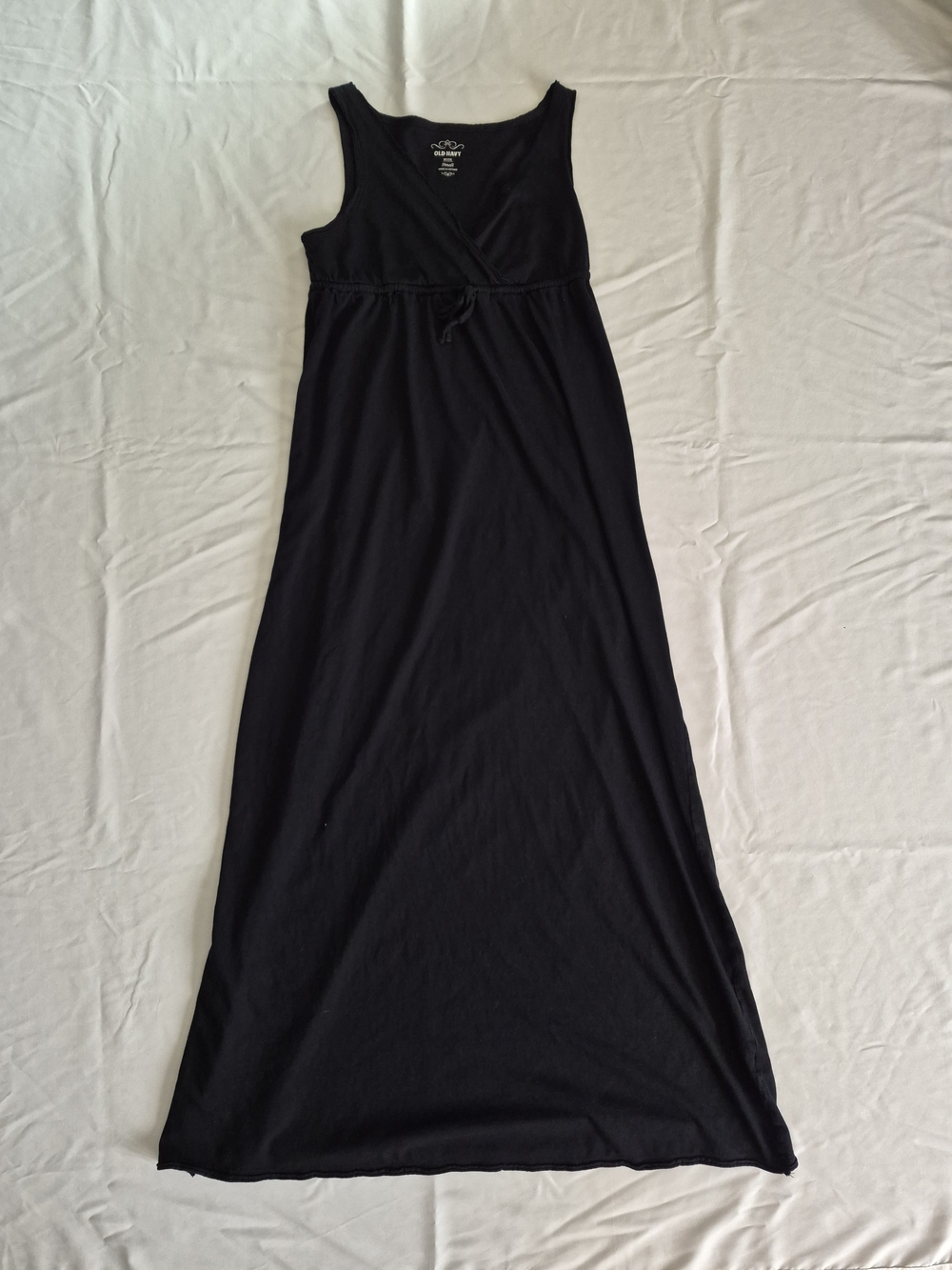 Old Navy Black Maxi Dress Size Small Sleeveless Drawstring Empire Waist Raw Hem